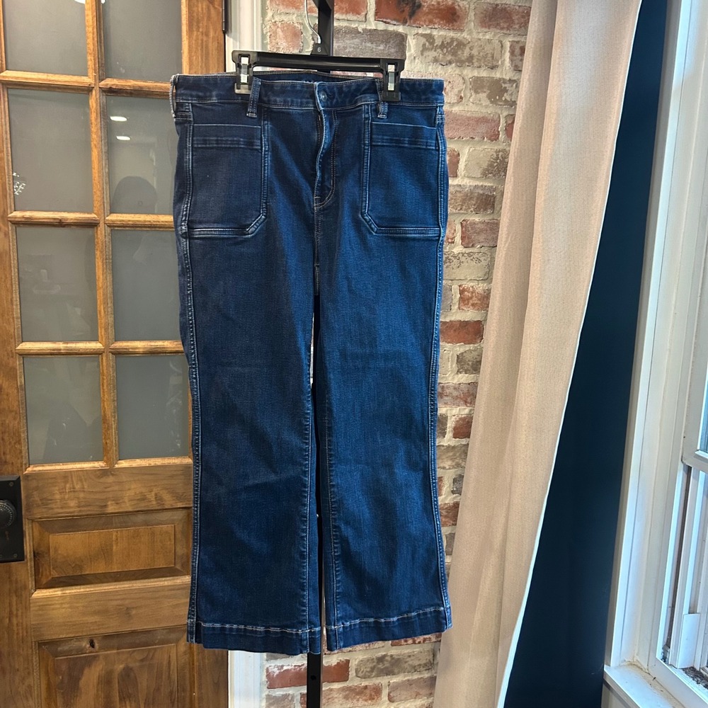 American Eagle Kick Boot Crop Jeans Women High Rise Patch Pocket Boho Flared 12